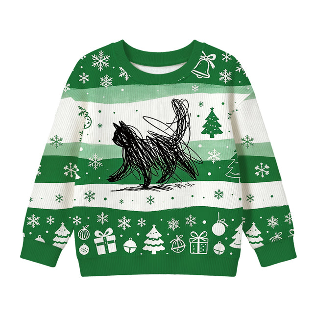 Uglysweatershops Minimalist Cat Art Kids Ugly Sweater