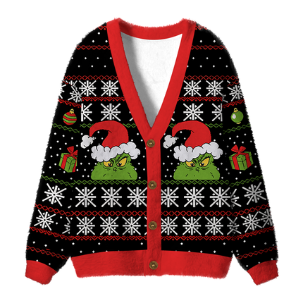 Uglysweatershops Define Naughty Fuzzy Ugly Cardigan Sweatshirt