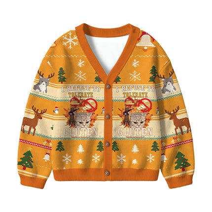 Uglysweatershops I Refuse to Tolerate Gluten Kids Ugly Cardigan Sweater