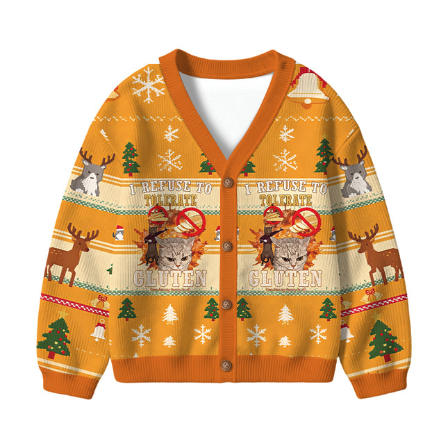 Uglysweatershops I Refuse to Tolerate Gluten Kids Ugly Cardigan Sweater