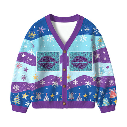Uglysweatershops Purple Leafe Kids Ugly Cardigan Sweater