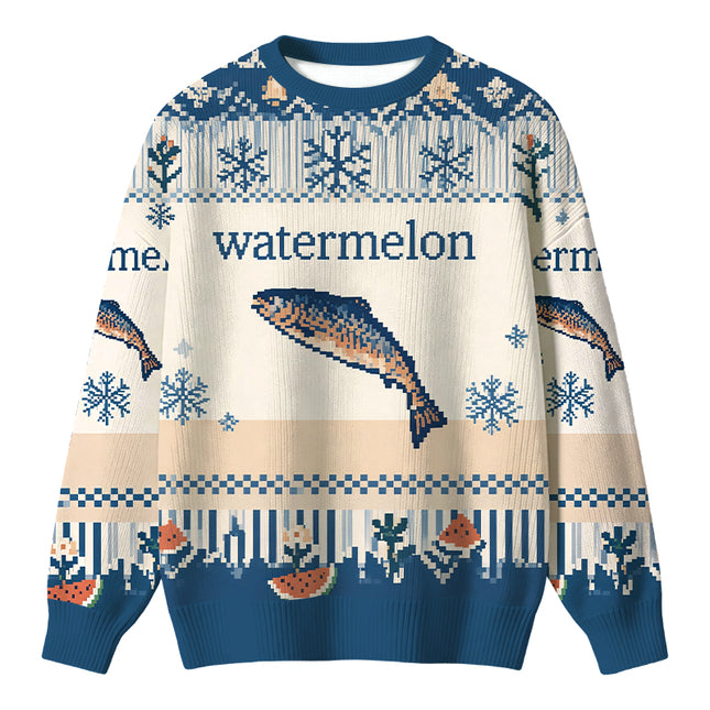 Uglysweatershops Watermelon Fish Christmas Ugly Sweater