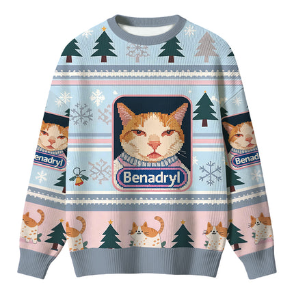 Uglysweatershops Pink Drowsy Cat Meme Funny Christmas Ugly Sweater
