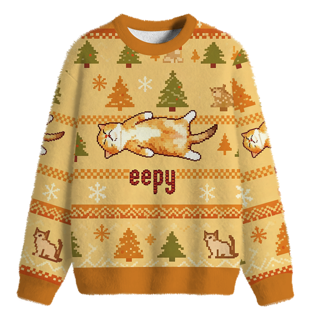 Uglysweatershops Silly Sleepy Cat Meme Fuzzy Christmas Ugly Sweatshirt