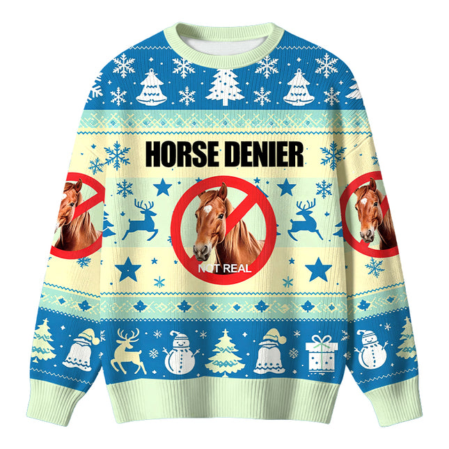 Uglysweatershops Horse Denier Funny Horses Christmas Ugly Sweater