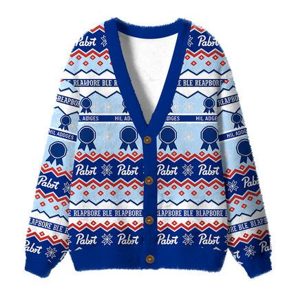 Uglysweatershops Beer Holiday Fuzzy Ugly Cardigan Sweatshirt