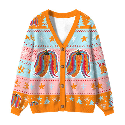 Uglysweatershops TOKYO PUMPKIN FOREVER Ugly Cardigan Sweater