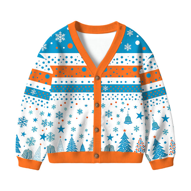 Uglysweatershops Orange Red Pumpkin Kids Ugly Cardigan Sweater