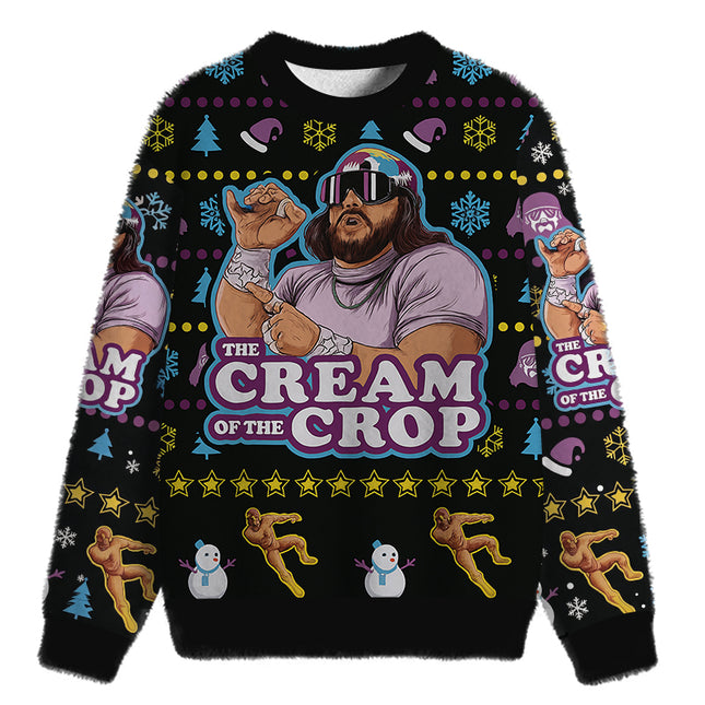 Uglysweatershops The Jesus of the Crop Fuzzy Christmas Ugly Sweatshirt