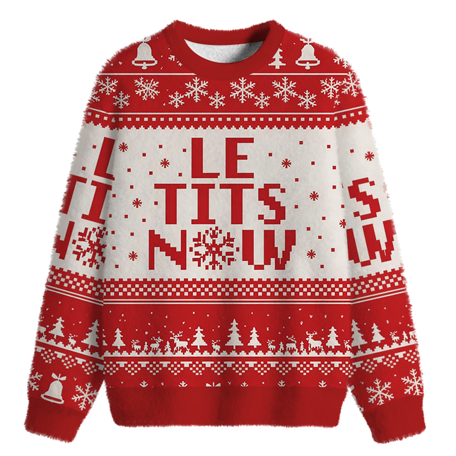 Uglysweatershops Le Tits Now Fuzzy Christmas Ugly Sweatshirt