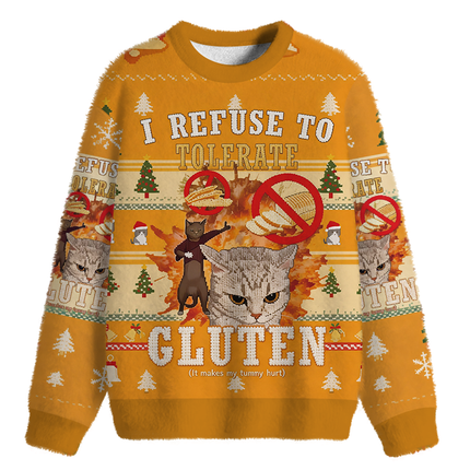 Uglysweatershops I Refuse to Tolerate Gluten Fuzzy Christmas Ugly Sweatshirt