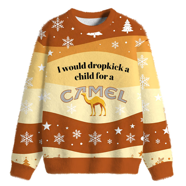 Uglysweatershops I Would Dropkick a Child Yellow Fuzzy Christmas Ugly Sweatshirt