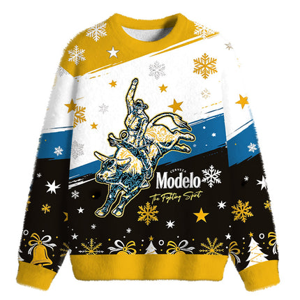 Uglysweatershops Western Rodeo Fighting Fuzzy Christmas Ugly Sweatshirt