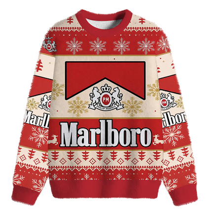 Uglysweatershops Red Cig Fuzzy Christmas Ugly Sweatshirt