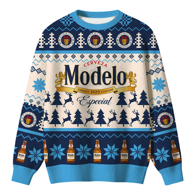 Uglysweatershops Retro Cerveza Winter Scene Christmas Ugly Sweater