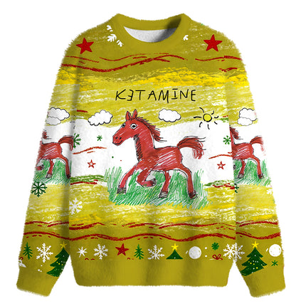 Uglysweatershops Red Horse Fuzzy Christmas Ugly Sweatshirt
