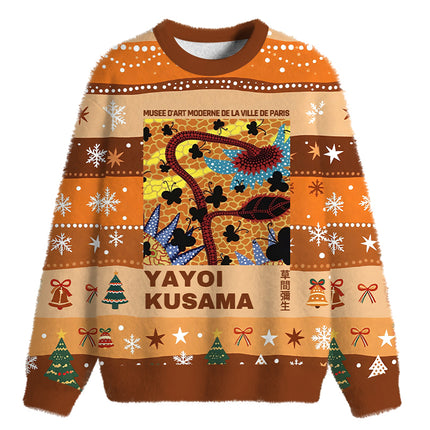 Uglysweatershops Dotted Art Flower Fuzzy Christmas Ugly Sweatshirt