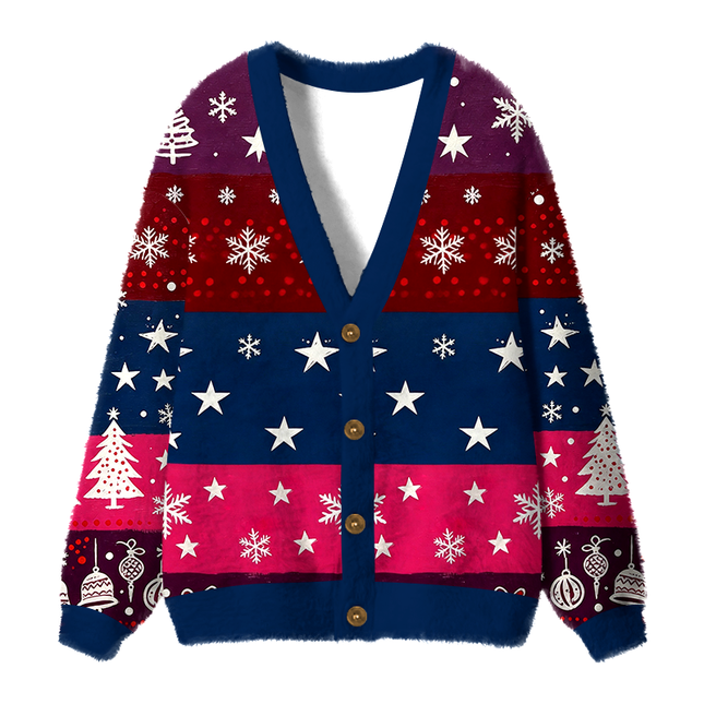 Uglysweatershops Primitive Chaos Abstract Face Fuzzy Ugly Cardigan Sweatshirt