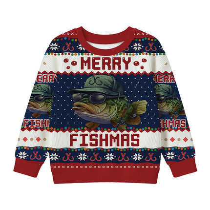 Uglysweatershops Merry Fishmas Kids Ugly Sweater