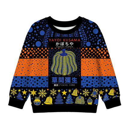 Uglysweatershops Art Navy Yellow Pumpkin Kids Ugly Sweater
