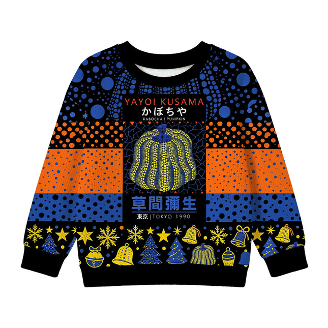 Uglysweatershops Art Navy Yellow Pumpkin Kids Ugly Sweater
