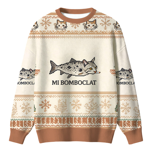 Uglysweatershops Bomboclat Fish Cat Meme Christmas Ugly Sweater