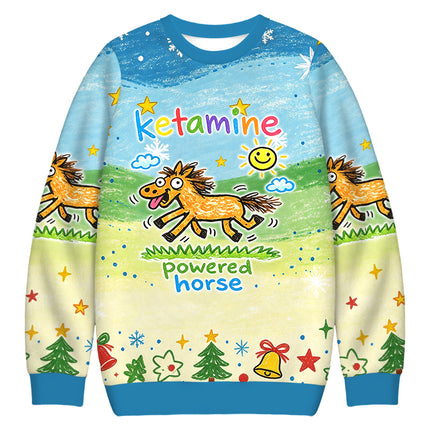 Uglysweatershops Powered Horse Christmas Ugly Sweatshirt