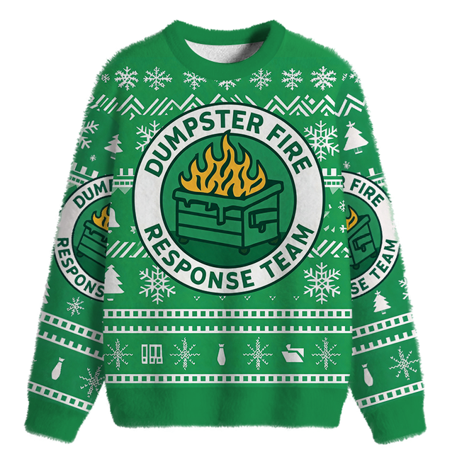 Uglysweatershops Dumpster Fire Response Team Fuzzy Christmas Ugly Sweatshirt