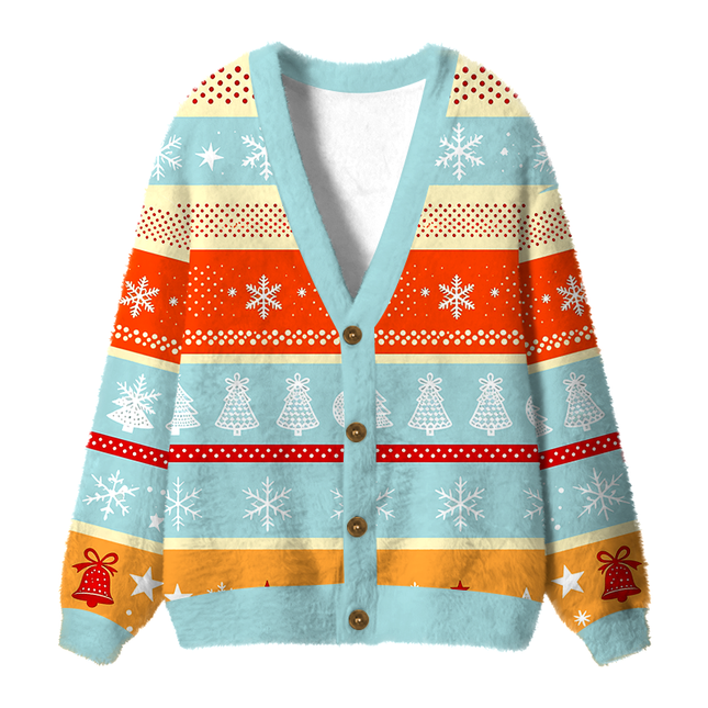 Uglysweatershops Surreal Polka?Dot Flower Field Fuzzy Ugly Cardigan Sweatshirt