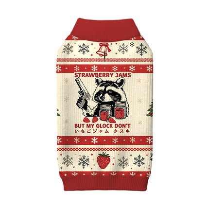 Uglysweatershops Strawberry Jams Raccoon Dog & Cat Pet Sweater
