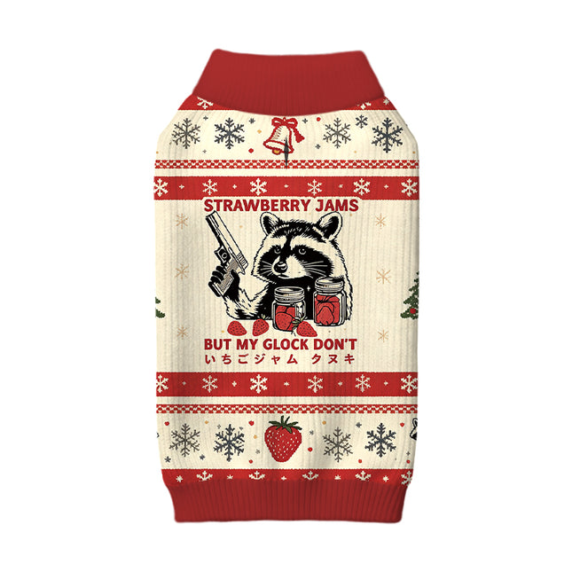 Uglysweatershops Strawberry Jams Raccoon Dog & Cat Pet Sweater