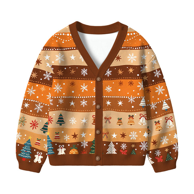 Uglysweatershops Dotted Art Flower Kids Ugly Cardigan Sweater
