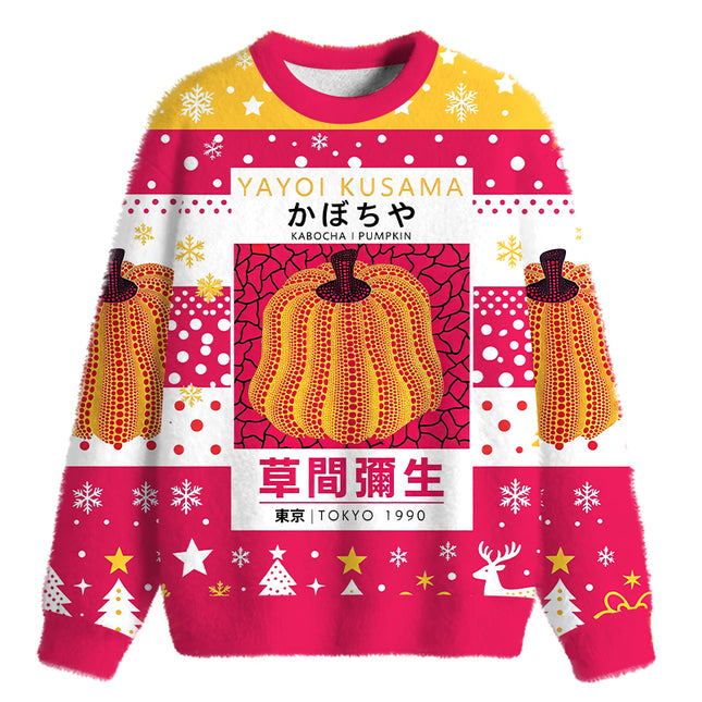 Uglysweatershops Art Golden Pumpkin Fuzzy Christmas Ugly Sweatshirt