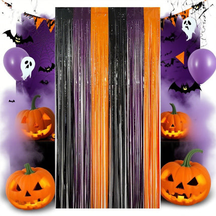 Uglysweatershops Halloween Theme Color Block Sequin Rain Curtain