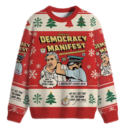 Uglysweatershops This is Democracy Fuzzy Christmas Ugly Sweatshirt