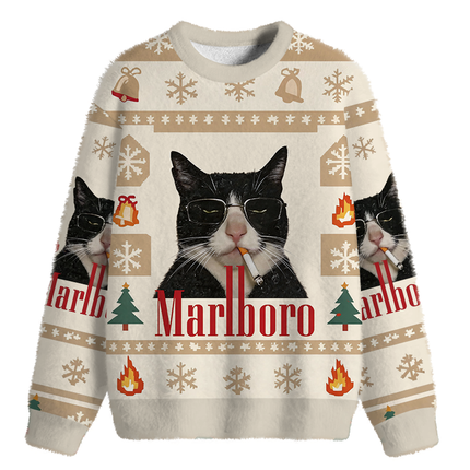 Uglysweatershops Smkong Black Cat Fuzzy Christmas Ugly Sweatshirt