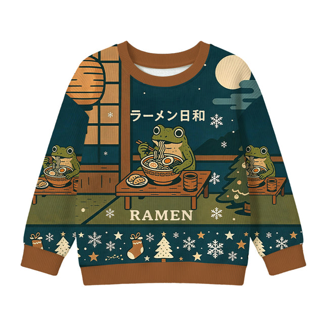 Uglysweatershops Japanese Frog Eating Ramen Kids Ugly Sweater