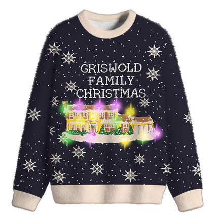 Uglysweatershops Light Up House Fuzzy Christmas Ugly Sweatshirt