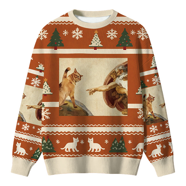 Uglysweatershops Cat God Creation Of Adam Meme Christmas Ugly Sweater