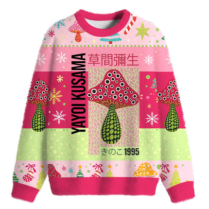 Uglysweatershops Pink Mushroom Fuzzy Christmas Ugly Sweatshirt
