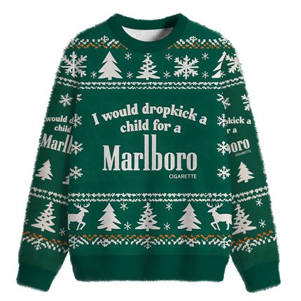 Uglysweatershops I Would Dropkick A Child Green Fuzzy Christmas Ugly Sweatshirt