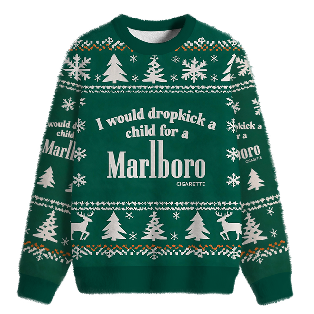 Uglysweatershops I Would Dropkick A Child Green Fuzzy Christmas Ugly Sweatshirt