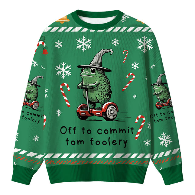 Uglysweatershops Frog Riding A Balance Scooter Christmas Ugly Sweater