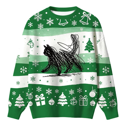 Uglysweatershops Minimalist Cat Art Christmas Ugly Sweater