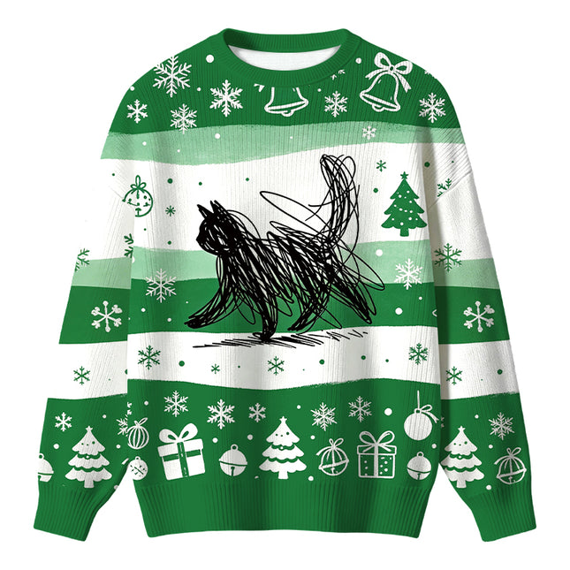 Uglysweatershops Minimalist Cat Art Christmas Ugly Sweater