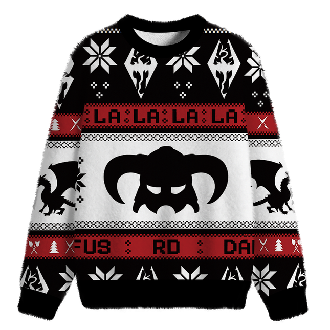 Uglysweatershops Funny Mask Fuzzy Christmas Ugly Sweatshirt