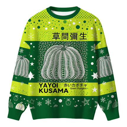 Uglysweatershops Art Green Pumpkin Vintage Christmas Ugly Sweater