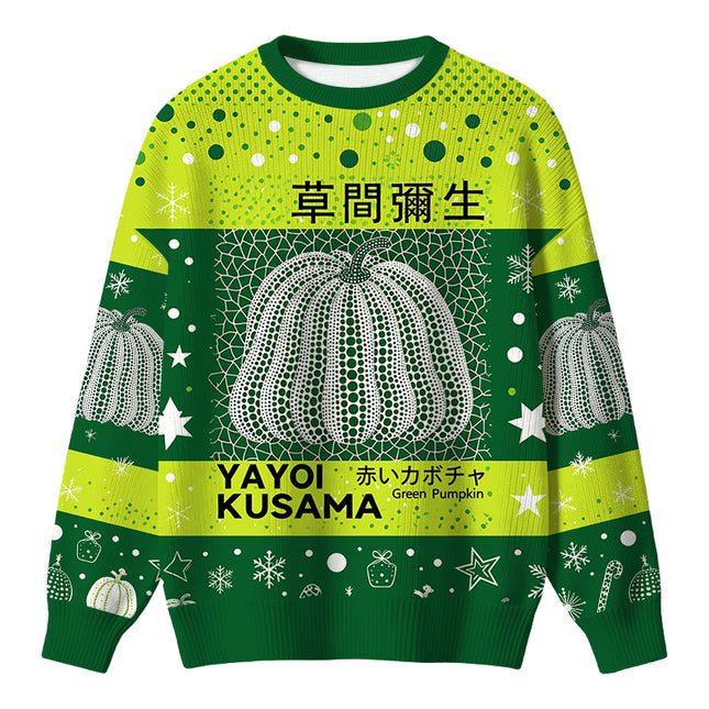 Uglysweatershops Art Green Pumpkin Vintage Christmas Ugly Sweater