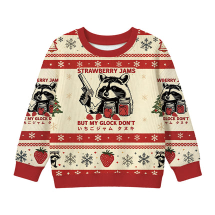 Uglysweatershops Strawberry Jams Raccoon Kids Ugly Sweater