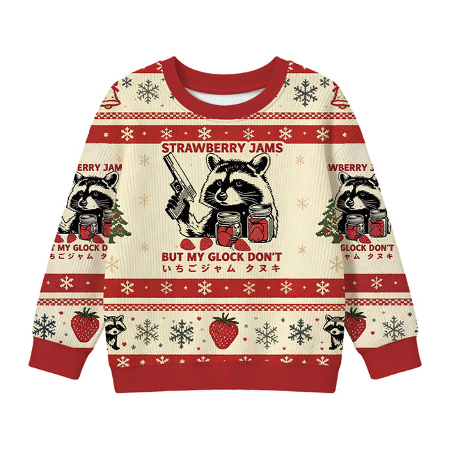 Uglysweatershops Strawberry Jams Raccoon Kids Ugly Sweater